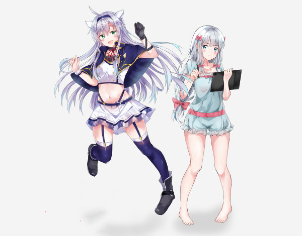 Обои картинки фото аниме, животные,  существа, фон, взгляд, девушки