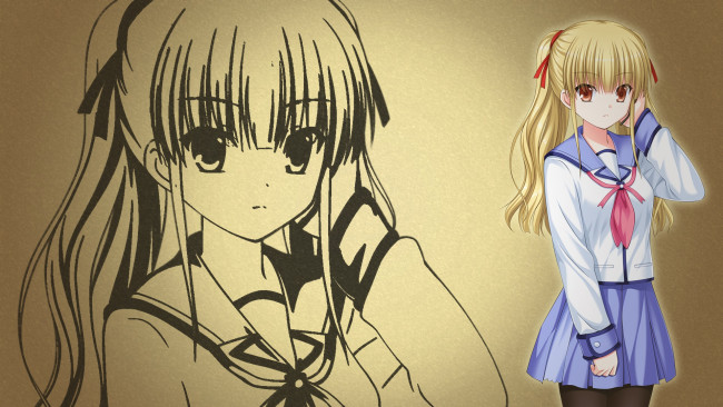 Обои картинки фото аниме, angel beats, фон, взгляд, девушка