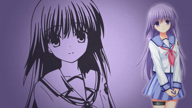 Обои картинки фото аниме, angel beats, взгляд, фон, девушка