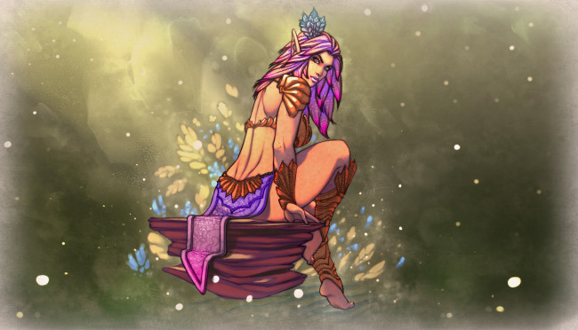 Обои картинки фото рисованное, комиксы, взгляд, фон, эльф, девушка