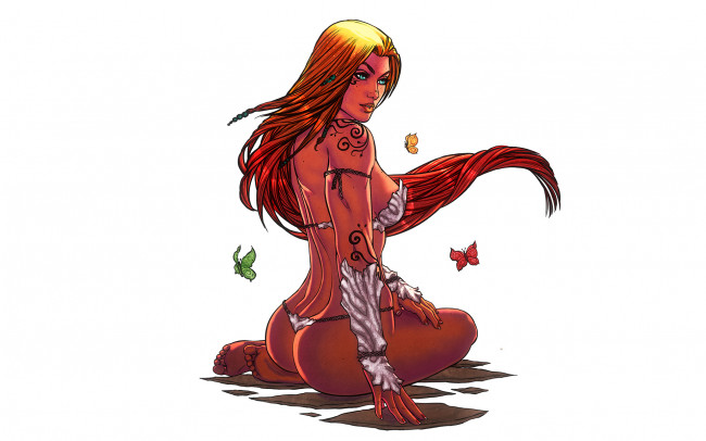 Обои картинки фото рисованное, комиксы, бабочки, тату, фон, девушка