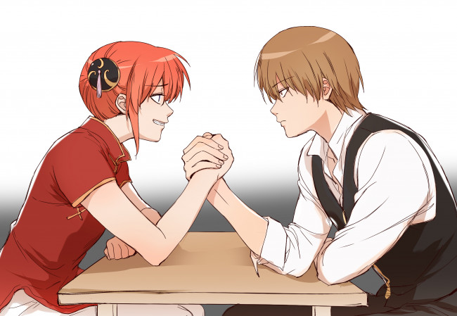 Обои картинки фото аниме, gintama, двое