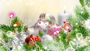 обоя праздничные, - разное , новый год, фон, шары, ветки