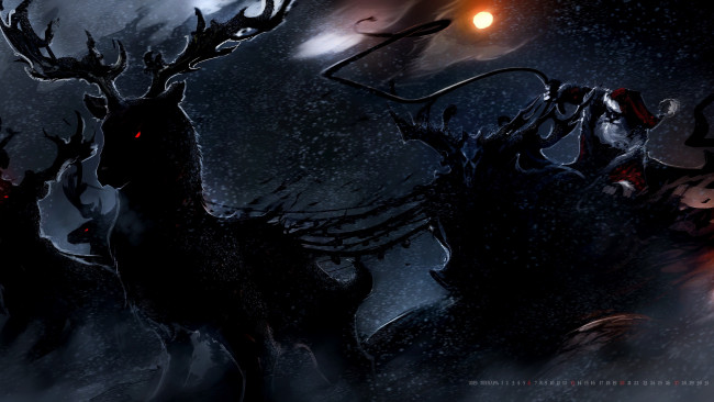 Обои картинки фото календари, праздники,  салюты, снег, санта, клаус, олень