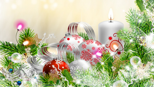 Обои картинки фото праздничные, - разное , новый год, фон, шары, ветки