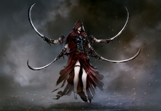 Картинка фэнтези существа сабля фон руки девушка