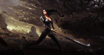 Картинка фэнтези девушки секира униформа девушка фон