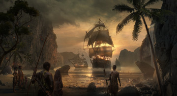 Картинка фэнтези люди фон корабль