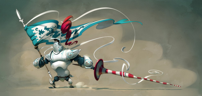 Обои картинки фото рисованное, комиксы, копье, доспехи, фон, флаг, рыцарь