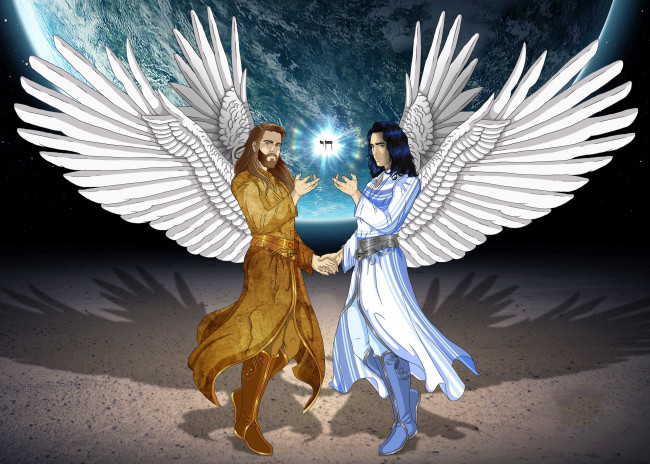 Обои картинки фото рисованное, комиксы, мужчины, крылья, взгляд, фон