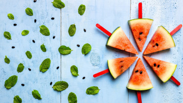 Картинка еда арбуз мята ломтики