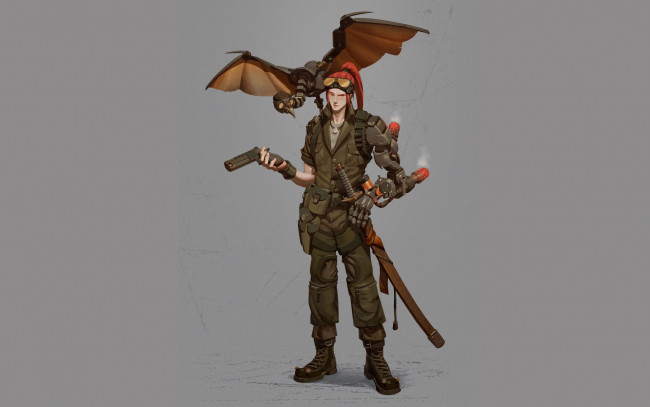 Обои картинки фото фэнтези, роботы,  киборги,  механизмы, парень, оружие, робот