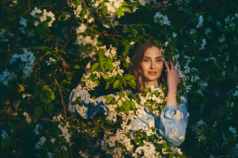 Картинка девушки -+брюнетки +шатенки шатенка дерево цветение