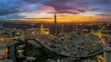 Картинка города -+огни+ночного+города hcmc city хошимин здания город вьетнам