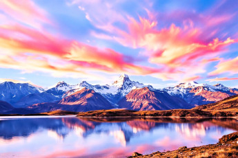 Картинка 3д+графика природа+ nature облака закат горы снег озеро