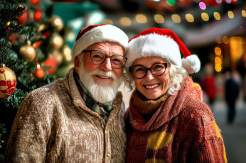 Картинка 3д+графика праздники+ holidays пара старики очки шарфы шапочки ёлка новый год