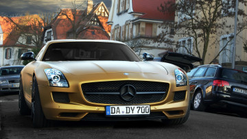 Картинка mercedes sls автомобили выставки уличные фото автомобиль мощь скорость красота