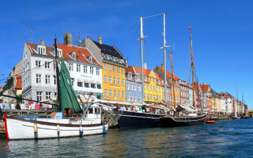 Картинка копенгаген города дания река дома парусники