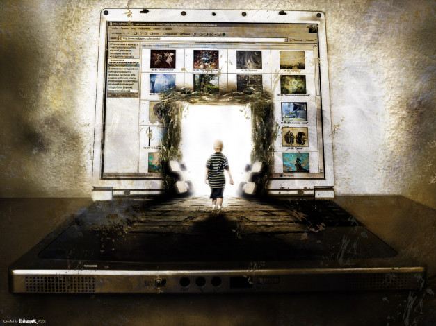 Обои картинки фото разное, компьютерный, дизайн, мальчик, компьютер, портал