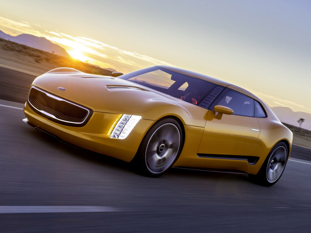 Обои картинки фото автомобили, kia, желтый, 2014, stinger, gt4