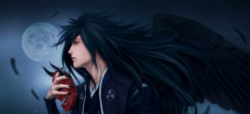 Картинка фэнтези демоны крылья маска когти учиха мадара парень луна ночь zetsuai89 арт мужчина демон