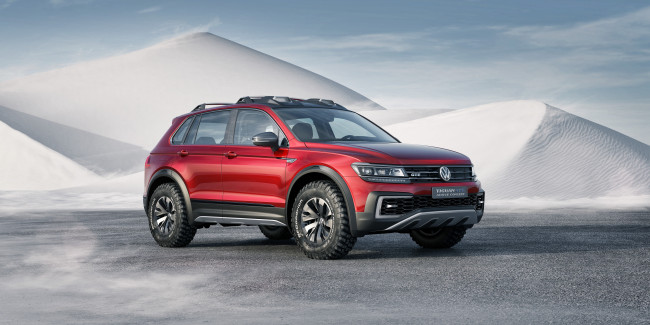 Обои картинки фото автомобили, volkswagen, красный, 2016г, concept, active, gte, tiguan