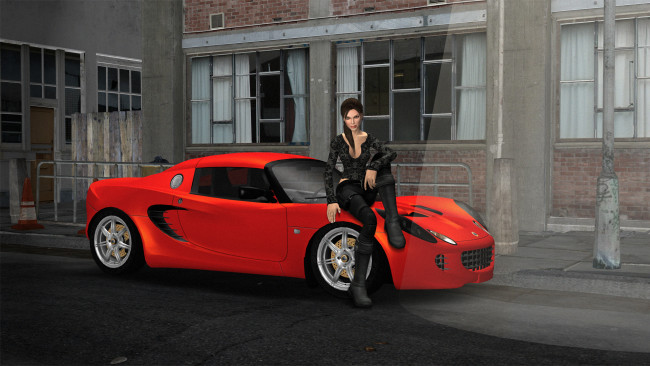 Обои картинки фото автомобили, 3d car&girl, девушка, взгляд, фон, автомобиль