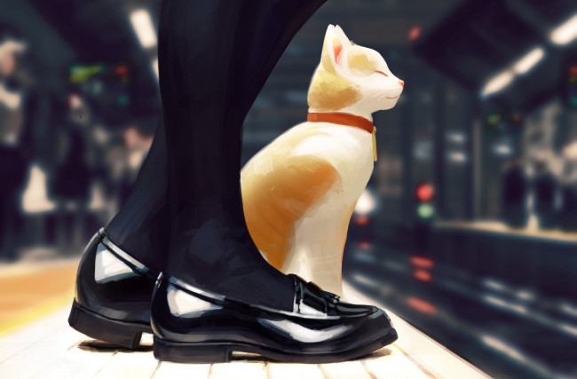 Обои картинки фото guweiz, аниме, животные,  существа, девушка