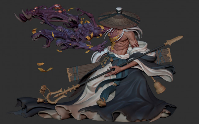 Обои картинки фото фэнтези, существа, мужчина, шляпа, оружие, монстры