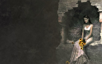 Картинка рисованное люди девушка платье цветы ниша