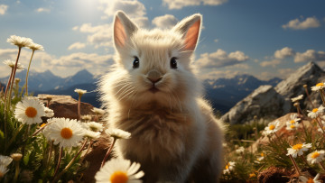 Картинка 3д+графика животные+ animals белый лето небо облака свет цветы горы природа