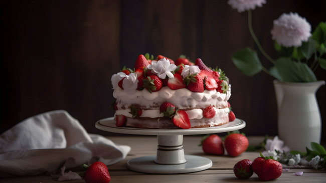 Обои картинки фото комп,  дизайн, разное, компьютерный дизайн, ягоды, темный, фон, клубника, торт, десерт, шоколадный, нейросеть