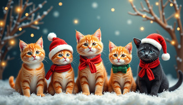 обоя праздничные, - разное , новый год, кот, кошка