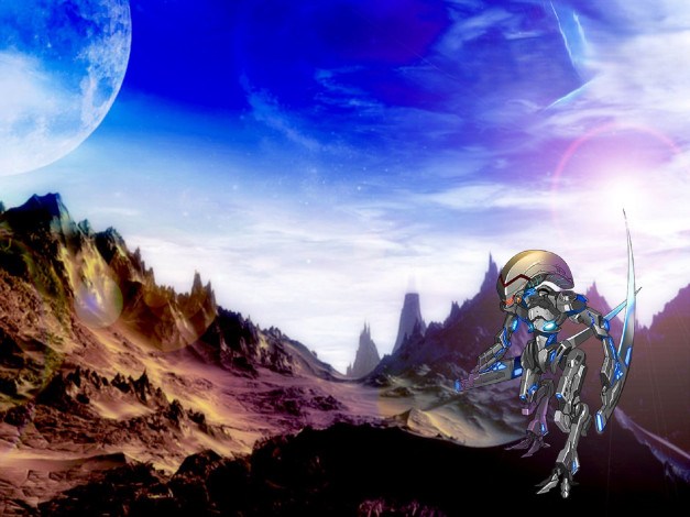 Обои картинки фото видео игры, zero online, скалы, горы, робот