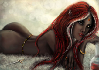 Картинка фэнтези эльфы эльф цепочка мех украшения