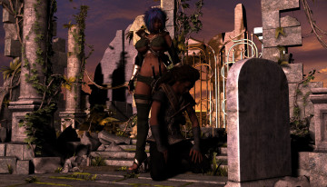 Картинка 3д+графика эльфы+ elves взгляд оружие эльфийки фон