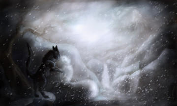 Картинка рисованное животные +коты кошка снег кот