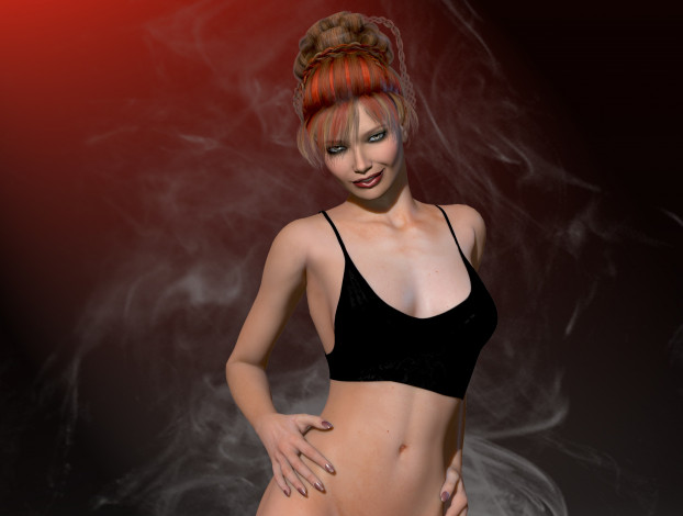 Обои картинки фото 3д графика, люди , people, рыжая, фон, взгляд, девушка