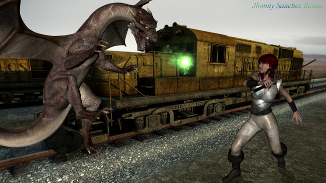 Обои картинки фото 3д графика, фантазия , fantasy, фон, дракон, взгляд, девушка