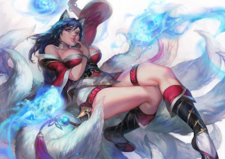 Картинка league+of+legends видео+игры фон взгляд девушка ahri