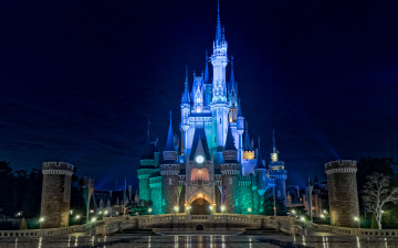 Картинка города диснейленд огни ночь замок