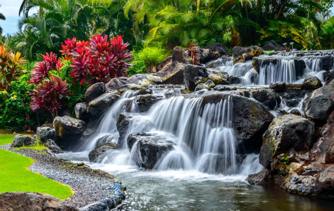 Обои картинки фото природа, водопады, парк, камни, водопад