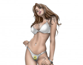 Картинка рисованное люди фон девушка смайлик купальник взгляд