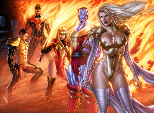 Картинка рисованное комиксы огонь фон взгляд униформа девушки мужчины