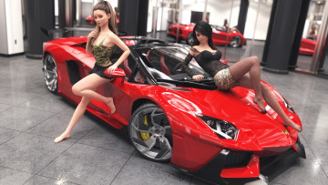 Картинка 3д+графика люди-авто мото+ people-+car+ +moto девушки взгляд фон