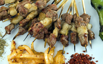 Картинка еда шашлык +барбекю мясо лук