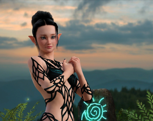 Обои картинки фото 3д графика, эльфы , elves, фон, взгляд, эльфийка