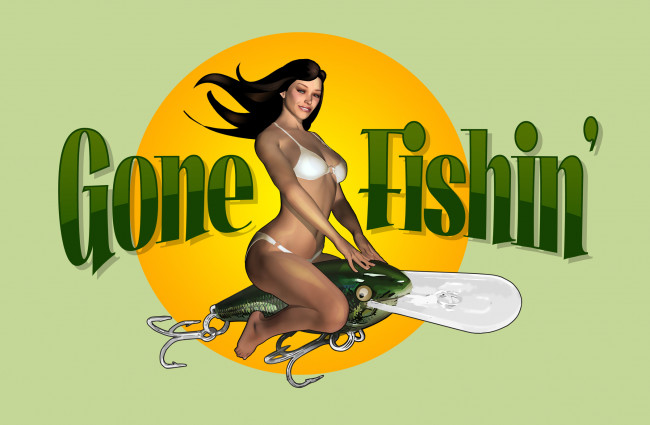 Обои картинки фото рисованное, люди, взгляд, купальник, улыбка, блесна, фон, девушка