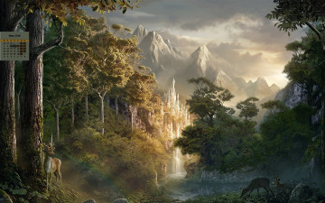 Картинка календари фэнтези олень деревья гора 2018