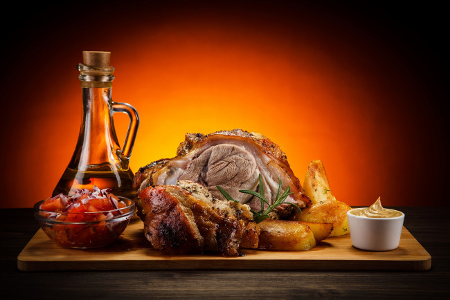 Обои картинки фото еда, мясные блюда, салат, масло, картофель, овощи, мясо